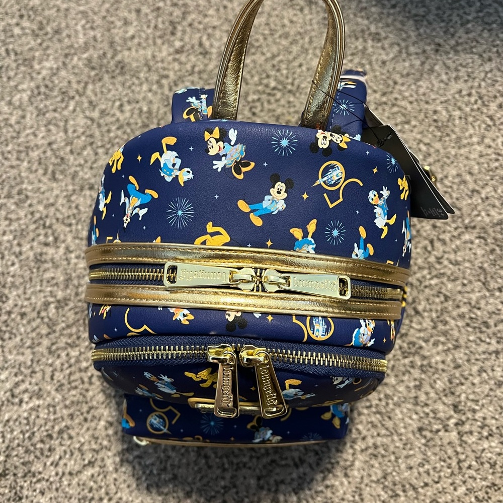 Loungefly Navy Blue & Gold Disney Parks 50th Mini Backpack new with tag - Picture 6 of 7